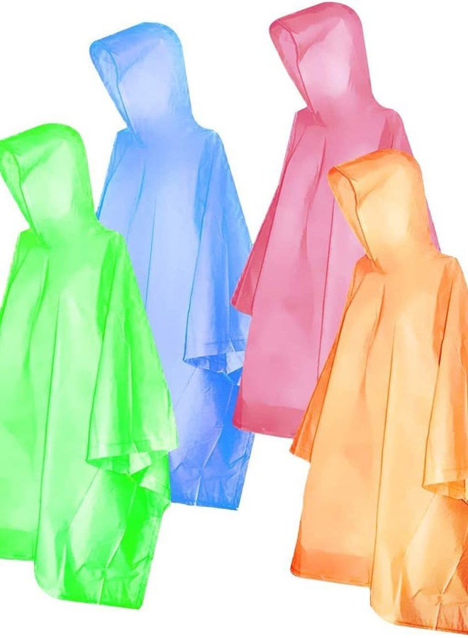 FISHOAKY Ponchos for Kids, Disposable Rain Ponchos Multi-Colored Raincoat for Camping Hiking Traveling Backpacking for Boys Girls, 4 Pack - Image 1