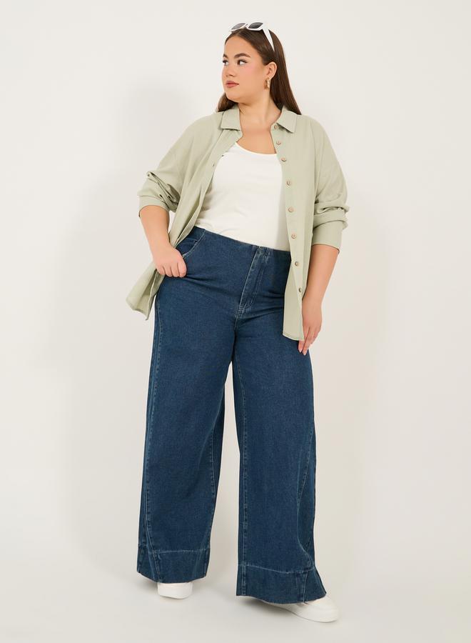 Styli Solid Button Down Oversized Long Sleeve Shirt - Image 2