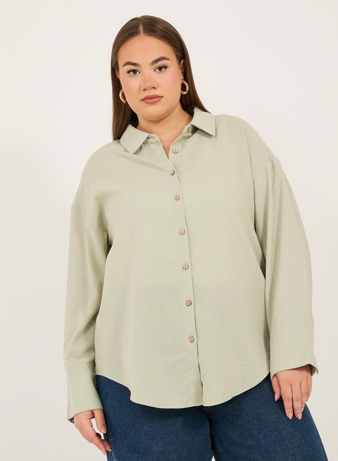 Styli Solid Button Down Oversized Long Sleeve Shirt - Image 3