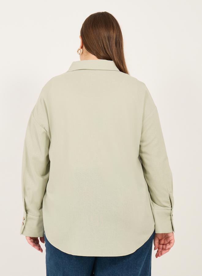 Styli Solid Button Down Oversized Long Sleeve Shirt - Image 5