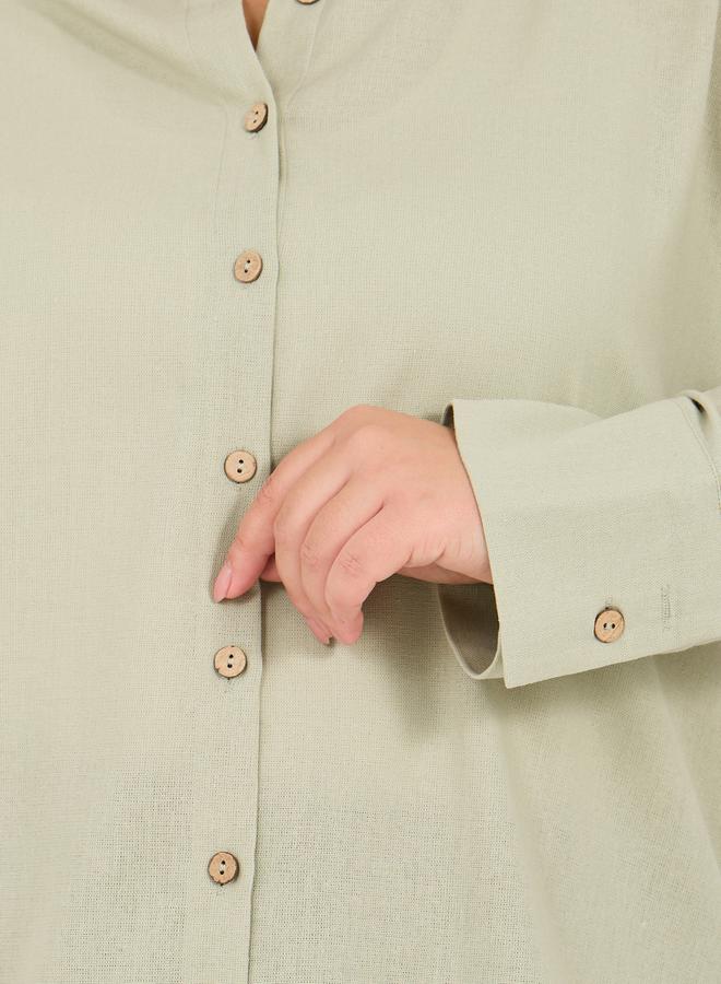 Styli Solid Button Down Oversized Long Sleeve Shirt - Image 4