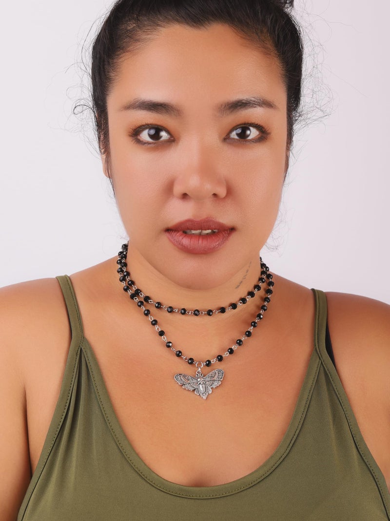 Sacina Layered Black Moth Skull Choker, Black Beaded Choker, Gothic Goth Necklace, Christmas Jewelry Gift for Women - Image 3