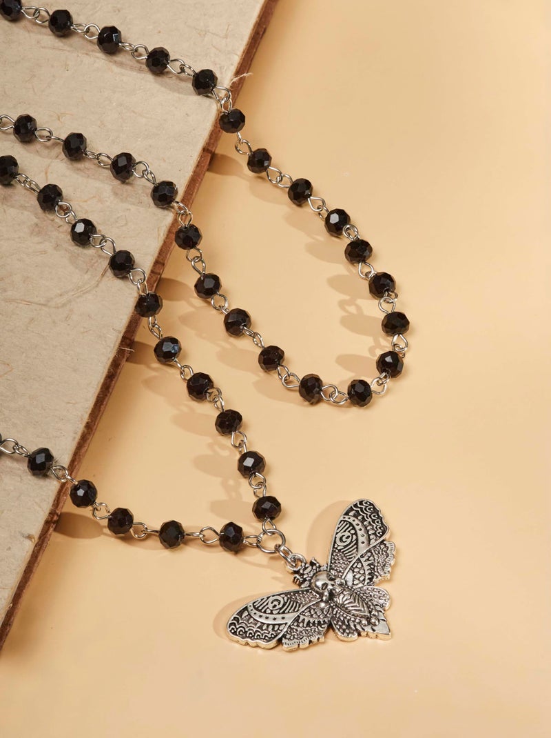 Sacina Layered Black Moth Skull Choker, Black Beaded Choker, Gothic Goth Necklace, Christmas Jewelry Gift for Women - Image 5