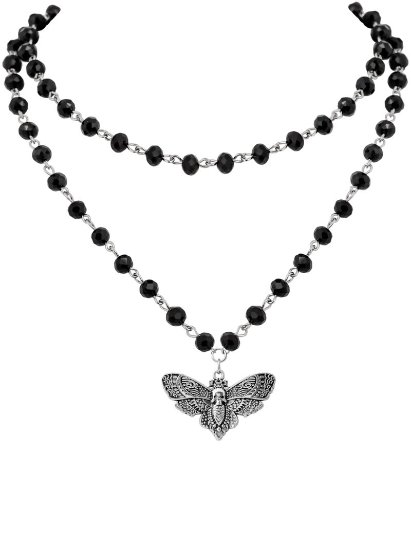 Sacina Layered Black Moth Skull Choker, Black Beaded Choker, Gothic Goth Necklace, Christmas Jewelry Gift for Women - Image 1