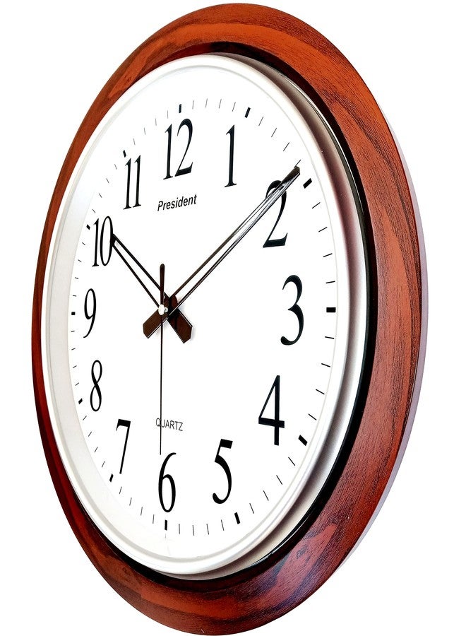 President Analog Quartz Official Big Size Wall Clock for Hall (Wood and White Color, 42 X 42 cms) - Image 2