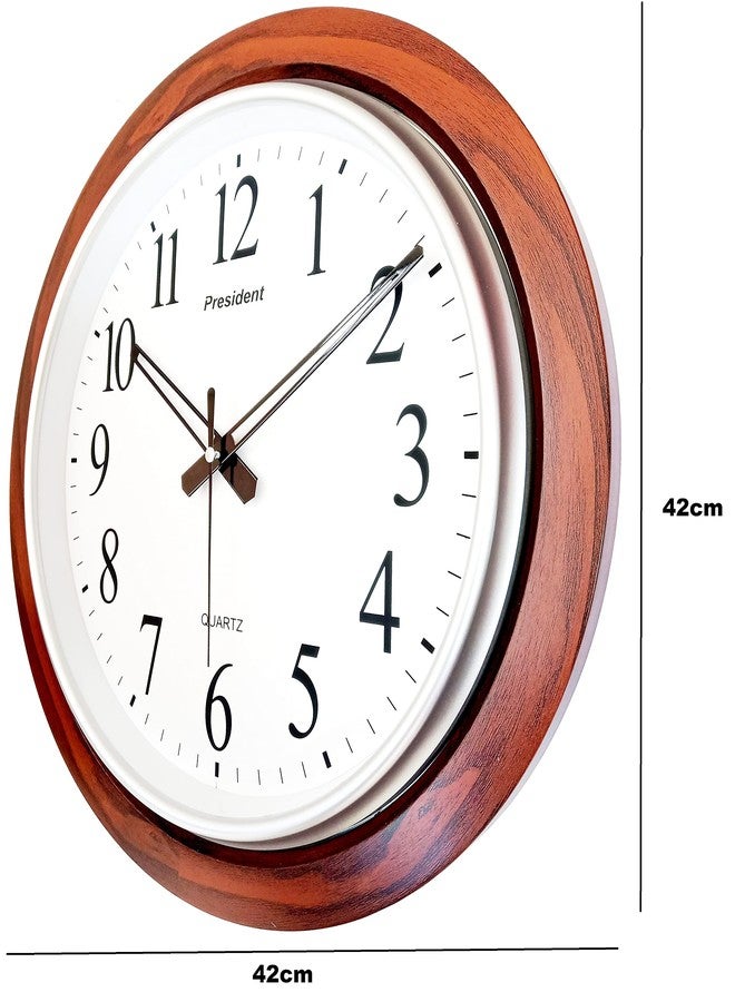 President Analog Quartz Official Big Size Wall Clock for Hall (Wood and White Color, 42 X 42 cms) - Image 3