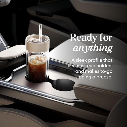 Ember Cold Tumbler 16 oz – Insulated Glass Iced Coffee Cup with Straw & Spill-Proof Lid, Keeps Drinks Cold, Eliminates Condensation, Modern Double-Wall Design, Sandstone - Image 4