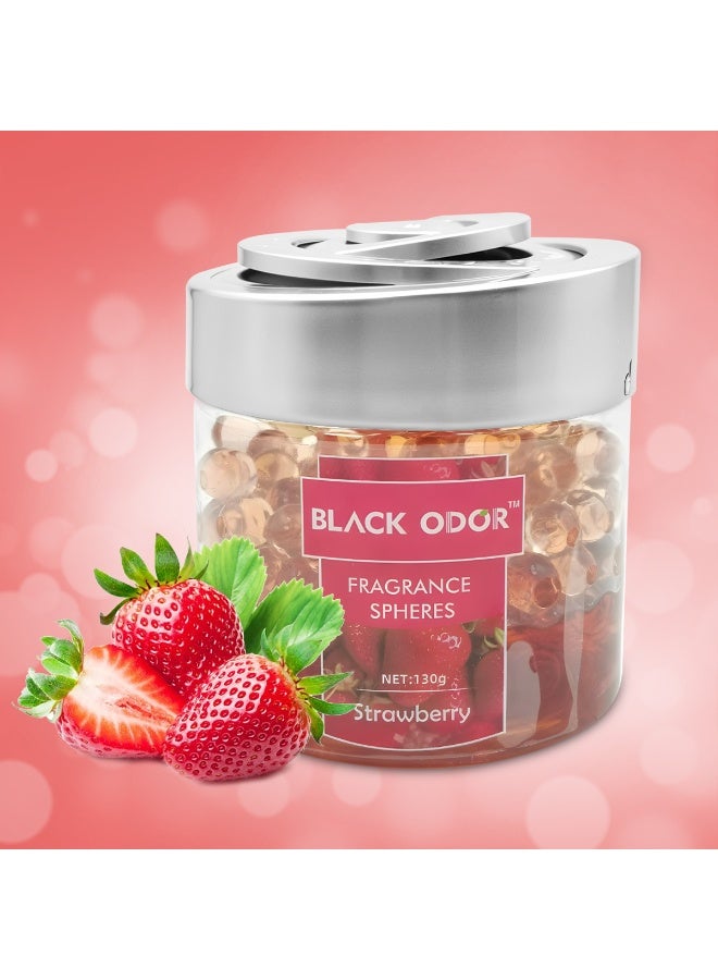 BLACK ODOR BO-10 Car Air Freshener Fragrance Spheres Strawberry 130g Long Lasting Gel Perfume for Car Dashboard Cup Holder Home Office Use - Image 1