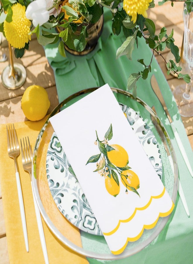 AnyDesign 150Pcs Lemon Floral Guest Napkin Double Scalloped Edge Disposable Paper Napkins Dinner Hand Napkins for Summer Home Kitchen Bathroom Party Supplies Table Decor - Image 4