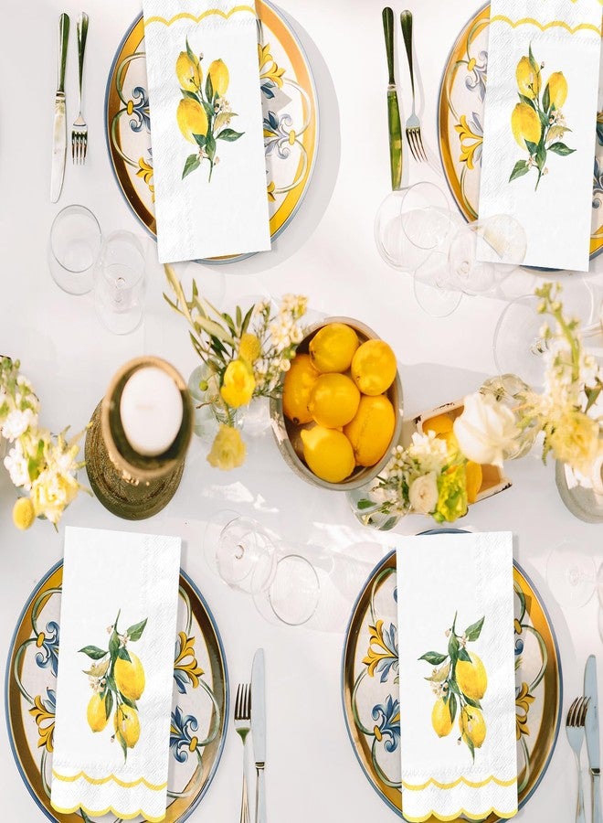 AnyDesign 150Pcs Lemon Floral Guest Napkin Double Scalloped Edge Disposable Paper Napkins Dinner Hand Napkins for Summer Home Kitchen Bathroom Party Supplies Table Decor - Image 5