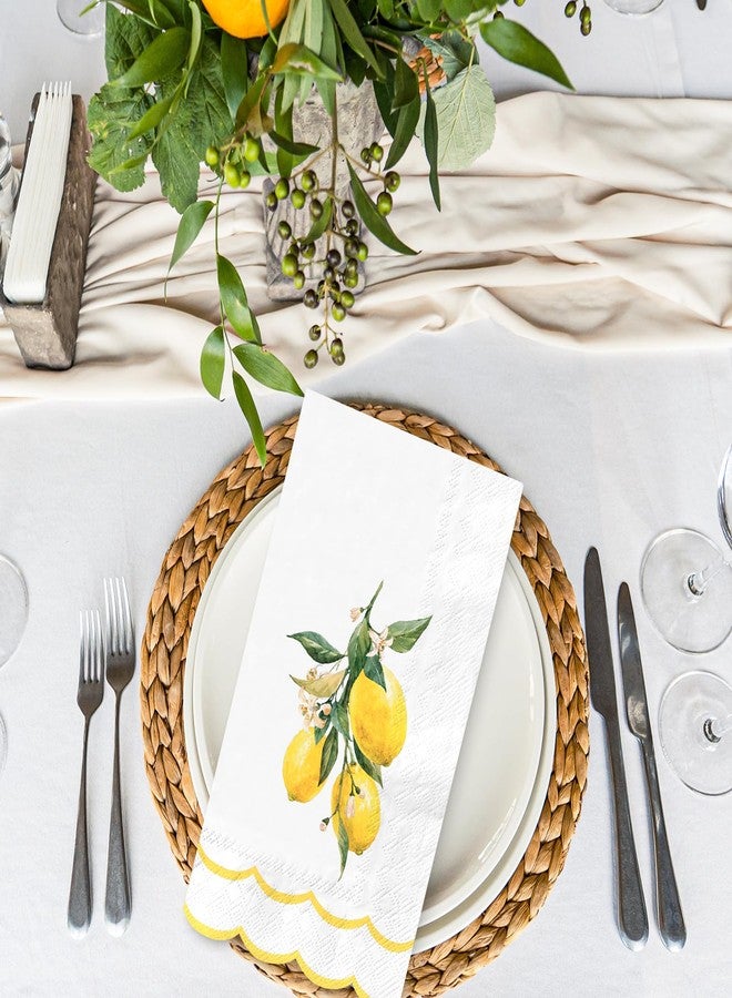 AnyDesign 150Pcs Lemon Floral Guest Napkin Double Scalloped Edge Disposable Paper Napkins Dinner Hand Napkins for Summer Home Kitchen Bathroom Party Supplies Table Decor - Image 3