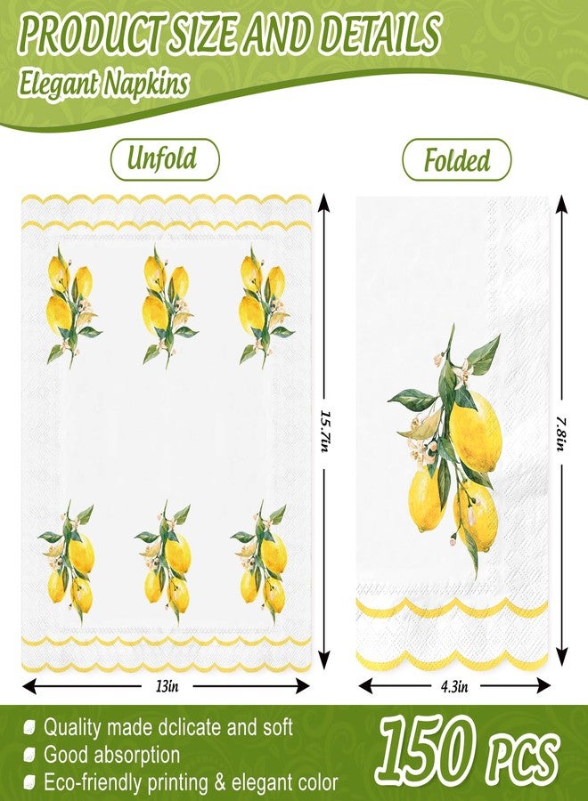 AnyDesign 150Pcs Lemon Floral Guest Napkin Double Scalloped Edge Disposable Paper Napkins Dinner Hand Napkins for Summer Home Kitchen Bathroom Party Supplies Table Decor - Image 2