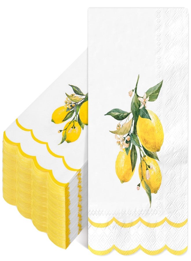 AnyDesign 150Pcs Lemon Floral Guest Napkin Double Scalloped Edge Disposable Paper Napkins Dinner Hand Napkins for Summer Home Kitchen Bathroom Party Supplies Table Decor - Image 1