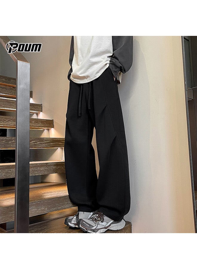 Poum High Street American-style Pants For Men, Spring And Summer Simple Straight-leg Wide-leg Cargo Trousers Kj8113 Black 4XL - Image 1