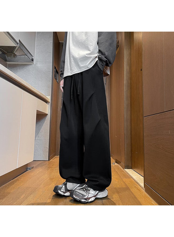 Poum High Street American-style Pants For Men, Spring And Summer Simple Straight-leg Wide-leg Cargo Trousers Kj8113 Black 4XL - Image 4