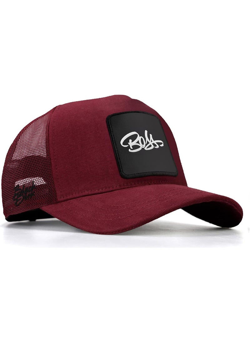 Black Börk Blackbörk V1 Trucker Boss - Unisex Claret Red Hat (Cap) with 4 Code Logo  - Image 1