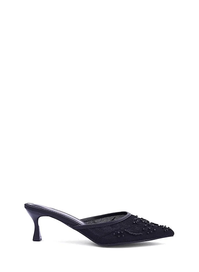 Womens floral embroidered heeled mules