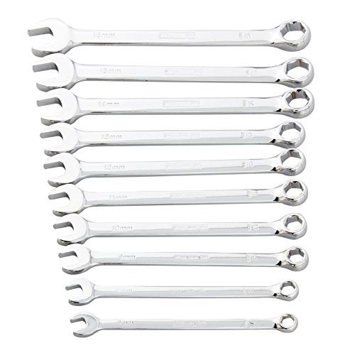 Steelman Pro 10-Piece Metric 6-Point Combination Wrench Set for Mechanics, Chrome Vanadium Alloy Steel, Angled Ends, Storage Rack Included - Image 1