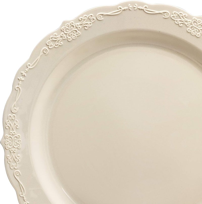 OCCASIONS FINEST PLASTIC TABLEWARE OCCASIONS 640 Piece Disposable Dinnerware Set for 80 Guests, Elegant Plastic Plates, Gold Silverware, Cups, Linen-Like Napkins, Fancy Party Plates for Wedding, Birthday, Holiday, Verona Plain Ivory - Image 3