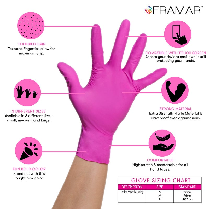 FRAMAR Pink Gloves Disposable Latex Free – Pink Nitrile Gloves Medium, Latex Free Gloves Medium, Plastic Gloves Disposable, Guantes de Nitrilo, Cleaning Gloves Medium, Non Latex Gloves - Image 2