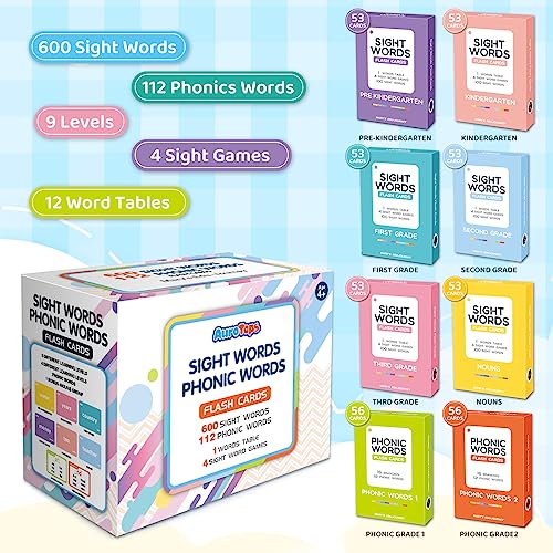 AuroTops 712 Sight WordsPhonics Flash Cards Dolch Fry High Frequency Site Words Learn to Read CVC Blends ShortLong Vowel Sounds Flash Cards Games for PreK Kindergarten 1st 2nd 3rd Grade Kids 410 - Image 5