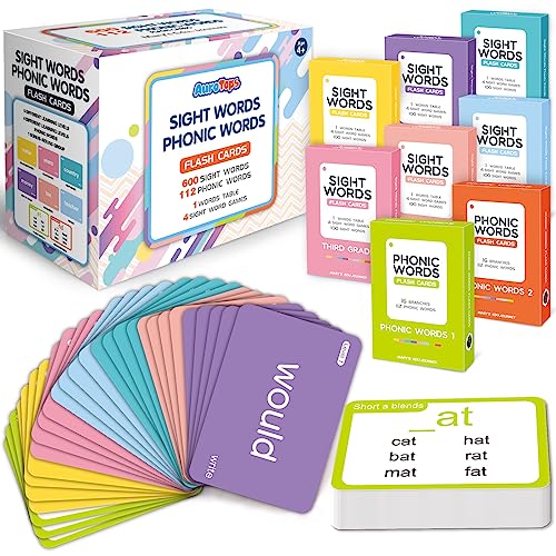AuroTops 712 Sight WordsPhonics Flash Cards Dolch Fry High Frequency Site Words Learn to Read CVC Blends ShortLong Vowel Sounds Flash Cards Games for PreK Kindergarten 1st 2nd 3rd Grade Kids 410 - Image 1