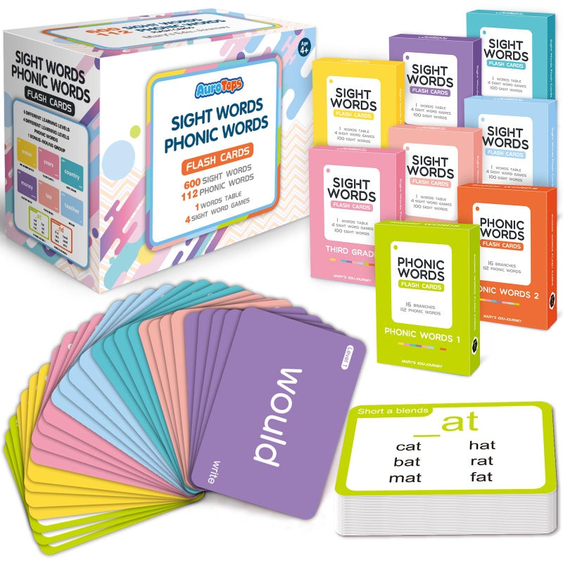 AuroTops 712 Sight WordsPhonics Flash Cards Dolch Fry High Frequency Site Words Learn to Read CVC Blends ShortLong Vowel Sounds Flash Cards Games for PreK Kindergarten 1st 2nd 3rd Grade Kids 410 - Image 3