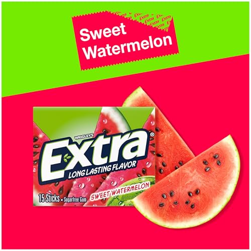 EXTRA Gum Sweet Watermelon Sugarfree Bulk Individually Wrapped Long Lasting Fruit Gum Watermelon Flavor Perfect for Fresh Breath at School Work  Travel 15 Count Pack of 10 - Image 5