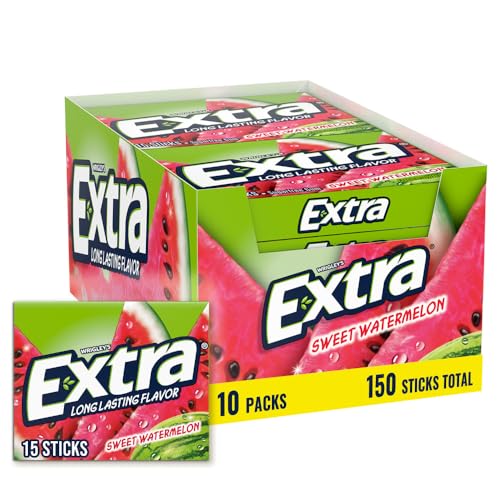 EXTRA Gum Sweet Watermelon Sugarfree Bulk Individually Wrapped Long Lasting Fruit Gum Watermelon Flavor Perfect for Fresh Breath at School Work  Travel 15 Count Pack of 10 - Image 1