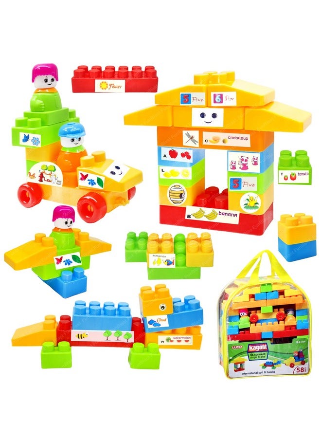 FunBlast FunBlast Building Blocks for Kids - DIY Plastic Building Blocks for Kids Puzzle Games for Kids, Toys for Children Educational & Learning Toy for 3+ Years Kids, Girls & Boys (58 Pcs-Multicolor)  - Image 1
