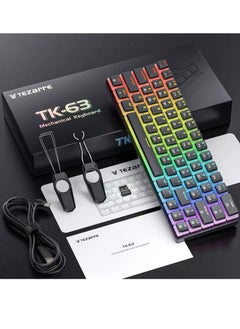 Tezarre TK63 3 Mode Wireless, Bluetooth, Wired RGB Keyboard - Hot Swappable Optical Gateron Brown Switch - Pudding Keycaps (Black)  - Image 2