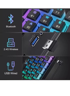 Tezarre TK63 3 Mode Wireless, Bluetooth, Wired RGB Keyboard - Hot Swappable Optical Gateron Brown Switch - Pudding Keycaps (Black)  - Image 5