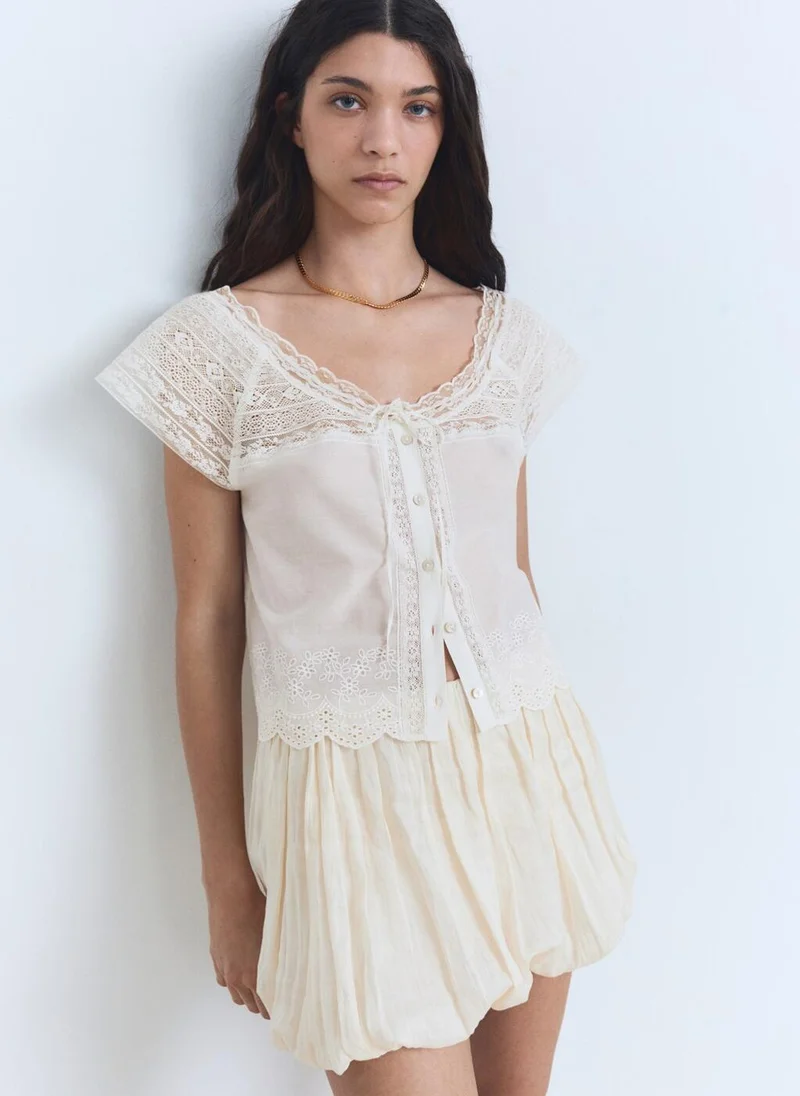 MANGO Cotton Blouse With Lace Details