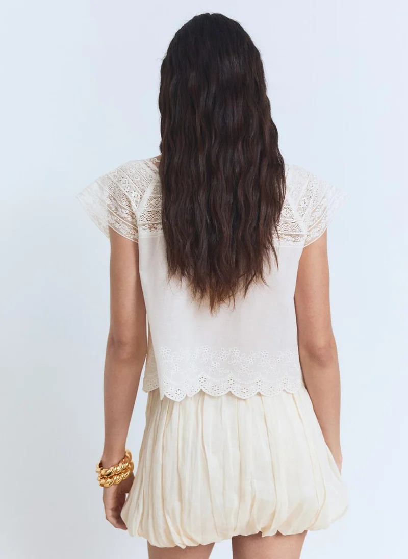 MANGO Cotton Blouse With Lace Details