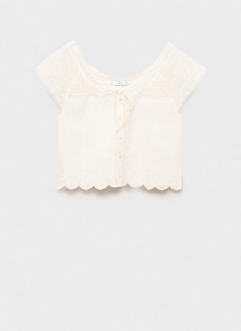 MANGO Cotton Blouse With Lace Details