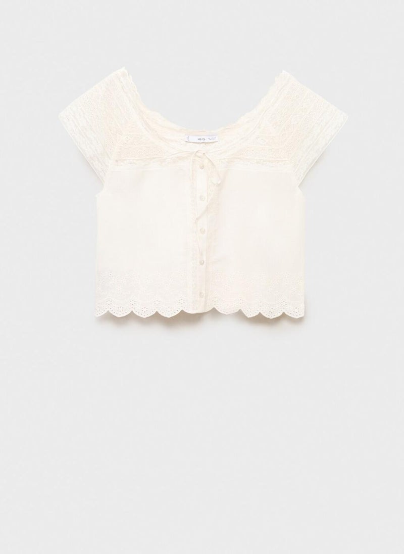 MANGO Cotton Blouse With Lace Details  - Image 5