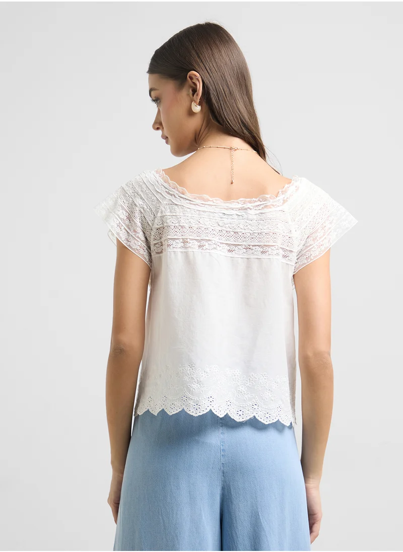 MANGO Cotton Blouse With Lace Details