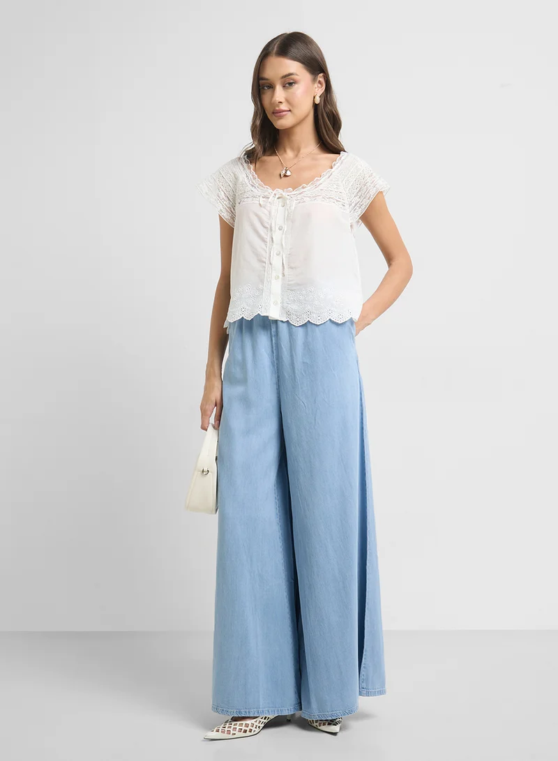 MANGO Cotton Blouse With Lace Details