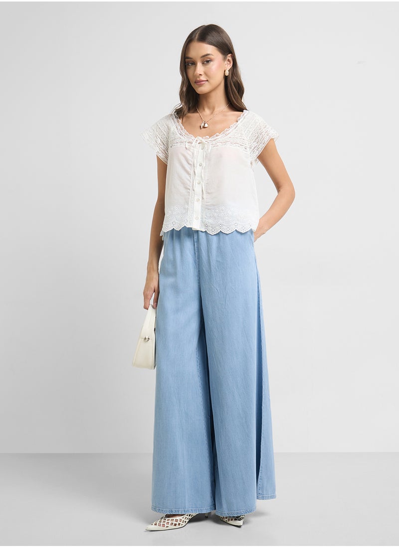 MANGO Cotton Blouse With Lace Details  - Image 4