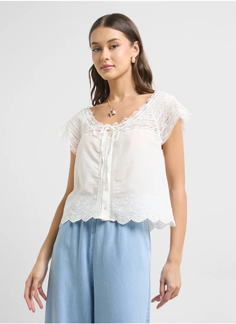 MANGO Cotton Blouse With Lace Details
