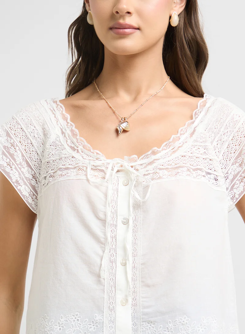 MANGO Cotton Blouse With Lace Details