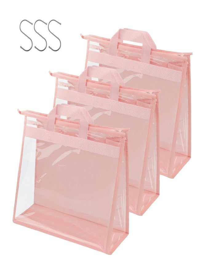 Vercord Clear PVC Handbag Dust-Free Cover Moistureproof Purse Storage Bag Organizer with Handle Zipper Space-Save Holder for Closet Pink XXL 3Pcs - Image 1