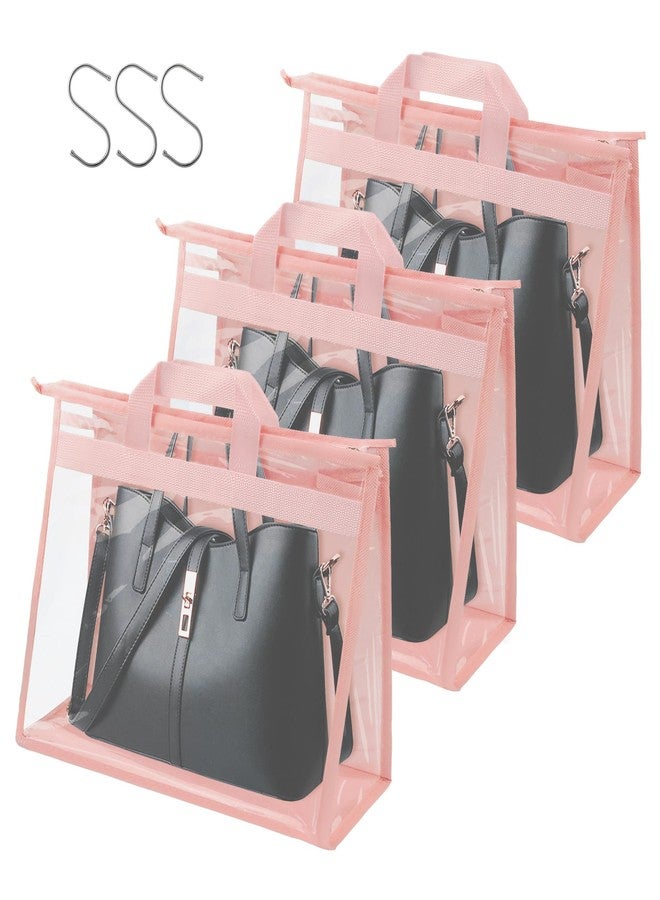Vercord Clear PVC Handbag Dust-Free Cover Moistureproof Purse Storage Bag Organizer with Handle Zipper Space-Save Holder for Closet Pink XXL 3Pcs - Image 2