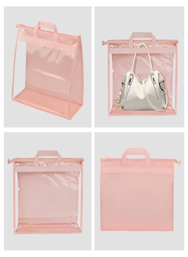 Vercord Clear PVC Handbag Dust-Free Cover Moistureproof Purse Storage Bag Organizer with Handle Zipper Space-Save Holder for Closet Pink XXL 3Pcs - Image 4