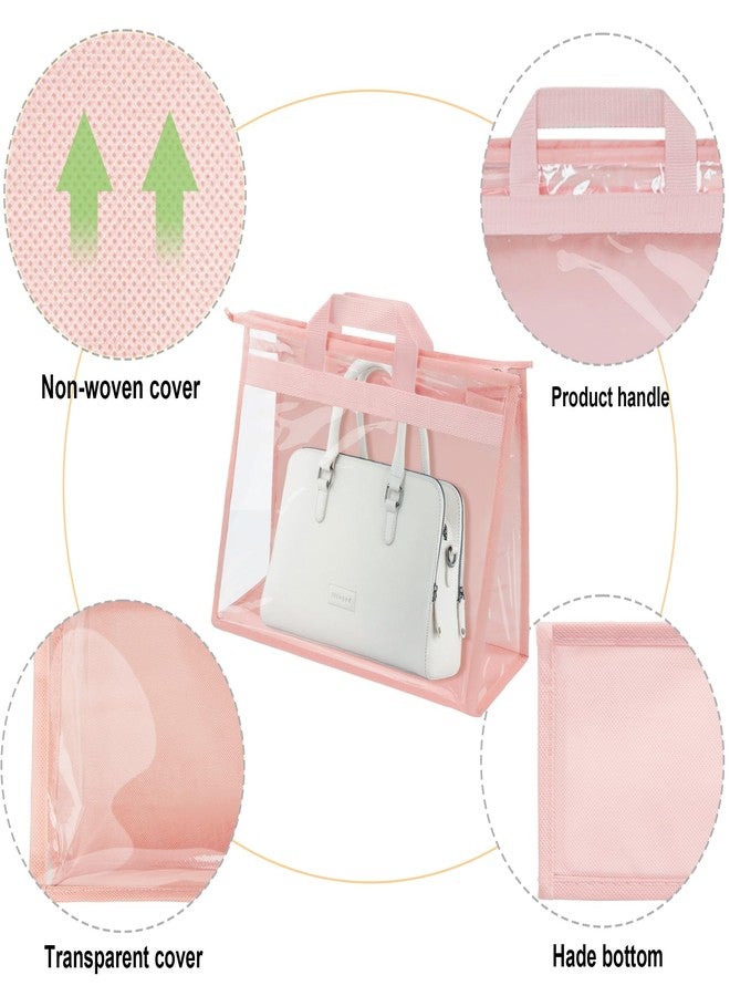Vercord Clear PVC Handbag Dust-Free Cover Moistureproof Purse Storage Bag Organizer with Handle Zipper Space-Save Holder for Closet Pink XXL 3Pcs - Image 5
