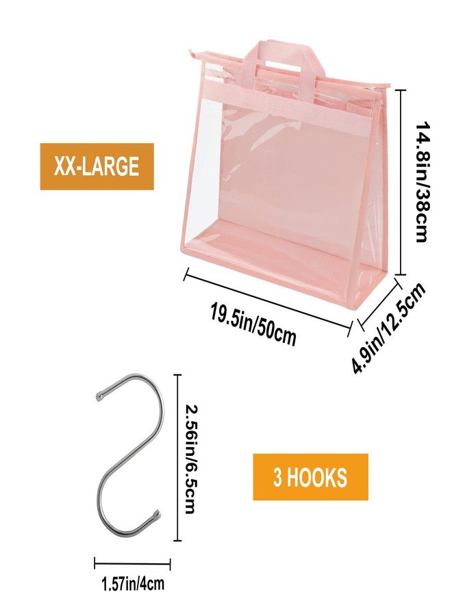 Vercord Clear PVC Handbag Dust-Free Cover Moistureproof Purse Storage Bag Organizer with Handle Zipper Space-Save Holder for Closet Pink XXL 3Pcs - Image 3