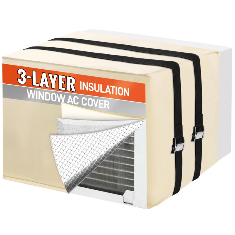 Amerbro Window Air Conditioner Covers for Outside Unit to Protect AC and Winter Insulation Waterproof Snowproof AC Covers for Outside Window Units with 3 Layers Insulation 21 W x 15 H x 16 D Beige - Image 2