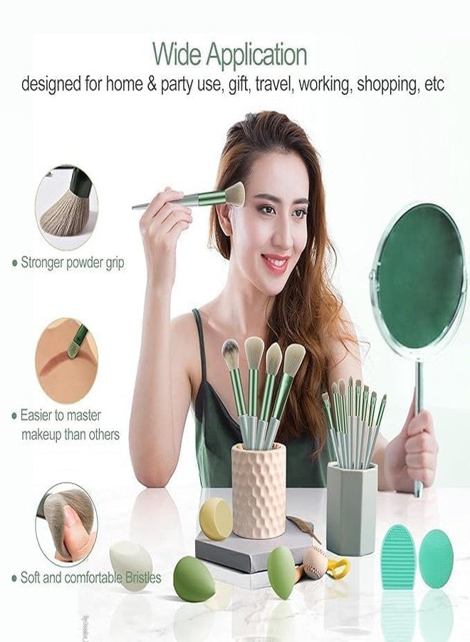Sunisa Premium Makeup Brush Set, 13 Pieces with Carrying Case, Green - Image 5