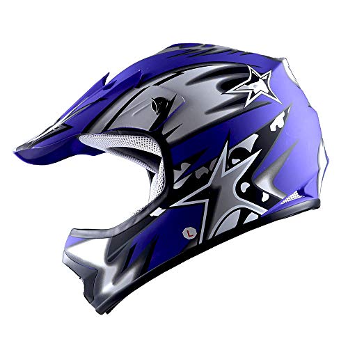 WOW Youth Kids Motocross BMX MX ATV Dirt Bike Helmet Star Matt Blue - Image 2