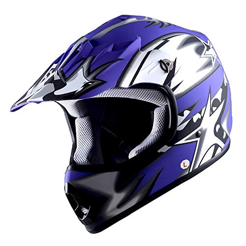 WOW Youth Kids Motocross BMX MX ATV Dirt Bike Helmet Star Matt Blue - Image 1